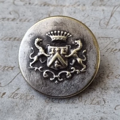 Bottone antico metallo argento corona conte stemma bottone 30 mm - Immagine 1 di 2