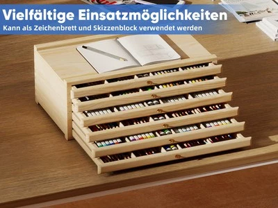 Wooden Artist Storage Supply Box 6 Drawers Storage Box for Markers Pencils