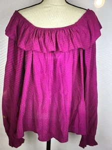 New Knox Rose Women Sz XXL Purple Balloon Sleeve Rayon Ruffle Off Shoulder Top - Picture 1 of 20