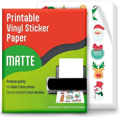 Papel adhesivo vinilo imprimible 100 mate de 8,5"x11" para láser de inyección de tinta impermeable Foto 1 de 4