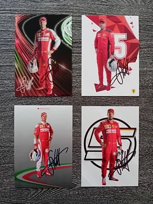 Sebastian Vettel / 4 Original Autogrammkarten / Ferrari F1 / HAND SIGNED - Bild 1 von 4