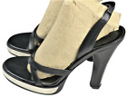 Versace Dress Shoes Wedge Pumps 35/5 Black Leather Heels Italy Slingback Party