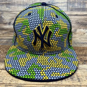 Retro New Era Men's Fitted Cap Size 7 3/8 Yellow Green Polkadot MLB NY Yankees - Picture 1 of 9