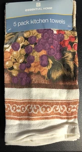 5 Pack Grape Bounty Kitchen Dish Towels Cotton Tuscany Leaves NEW Kmart Fruit - Picture 1 of 6