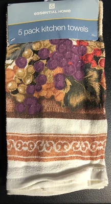 5 Pack Grape Bounty Kitchen Dish Towels Cotton Tuscany Leaves NEW Kmart Fruit - Image 1 of 4