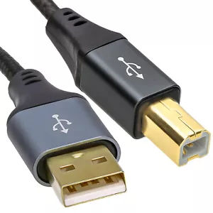 PRO Metal USB 2.0 24AWG Printer Cable Lead A Plug to B Male Braided 1m/2m/3m - Picture 1 of 10