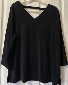 CHICO'S "travelers" soft sexy black V-neck w/strap long sleeve top missy 3 - Picture 1 of 10