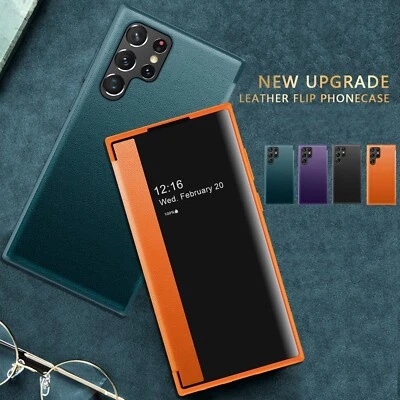 Funda híbrida abatible de cuero para Samsung Galaxy S25 Ultra S24 S23 S22 S21 + vista ventana Foto 1 de 4