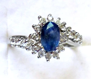Genuine Sapphire & White Zircon Ring / size 8 / 925 Sterling Silver / 1.1ct - Picture 1 of 5