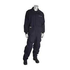 Men's Navy Cotton/Nylon AR/FR Dual Certified Coveralls 9.2 Cal/cm2-Pockets Hook - Picture 1 of 5