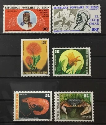 BENIN, THREE COMPLETE SETS. #394-5. #631-2. #643-4.  FLOWERS, SHELLFISH.  MNH - Image 1 of 4