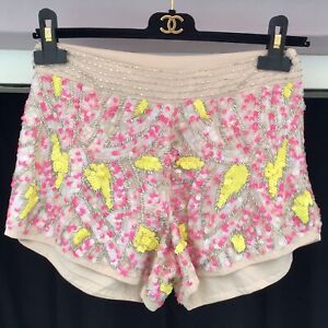 Topshop Heavy Embellished Shorts Size 8 Nude Pink Yellow Festival Beaded Sequin