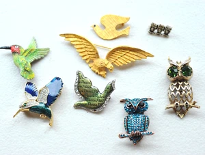 vtg to now bird brooch lot Hummingbird dove owl eagle craft or wear LF22 - Picture 1 of 18