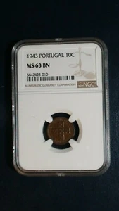 1943 PORTUGAL TEN CENTAVOS NGC MS63 BN 10C Coin PRICED TO SELL FAST! - Picture 1 of 4