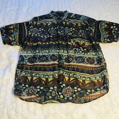 Vintage Structure Men's 100% Silk Button Front Shirt Size Med 90’s Print - Image 1 of 4
