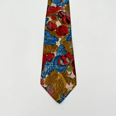 KENZO Paris Silk Tie Made in Italy Red Blue Gold Floral – 59" x 3-3/4" Designer - Image 1 of 4