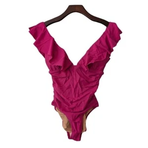 J. Crew Ruched Ruffle One-Piece Swimsuit Size 0 Pink NWT $118 BP222 - Picture 1 of 5