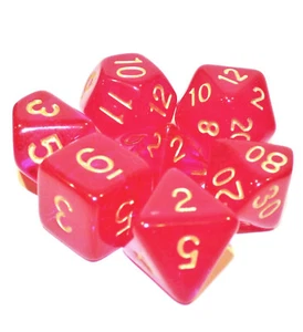Juego de dados poliédricos de 7 piezas - Hadas fuego translúcido rosa brillante - bolsa rosa - Imagen 1 de 2