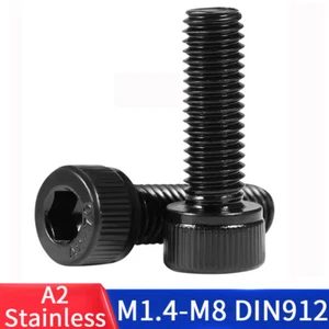 M2-M8 Cap Screws Allen Key Hex Socket Head Bolts A2 Stainless Steel Black DIN912 - Picture 1 of 8