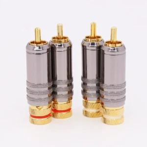 4x Brass Gold Plated RCA Plug Solder Locking Audio Connector for RCA Phono Cable - Picture 1 of 6