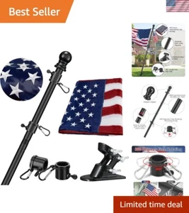 Heavy-Duty 5ft Tangle-Free Flagpole Kit with 3x5 ft American Flag & Bracket - Picture 1 of 11