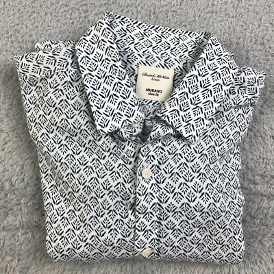 Baird McNutt Shirt Mens M Slim Fit White Allover Print 100% Linen Long Sleeve - Image 1 of 4