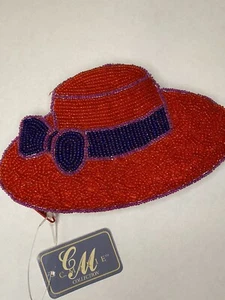 C. Marie Collection Red Beaded Hat Coin Purse 6" x 3.5" Clutch Zipper Vintage - Picture 1 of 9