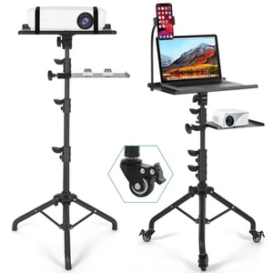 Laptop Tripod on Wheels with 2 Shelves, Portable Projector Floor Stand Adjust... - Picture 1 of 9