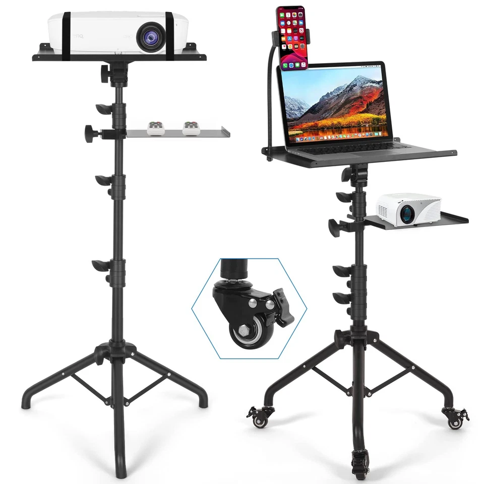 Laptop Tripod on Wheels with 2 Shelves, Portable Projector Floor Stand Adjust... - Image 1 of 4