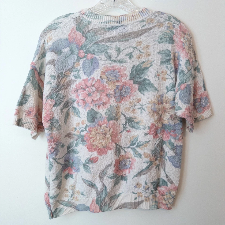 Vintage Floral Sweater Top Sz M Cottage Grannycore Pastel Garden USA Retro 90s - Image 1 of 4