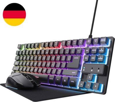 Trust GXT 1794 Set Gaming Tastatur QWERTZ DE Layout Mit Funkmaus Und Mauspad, 3- - Bild 1 von 4