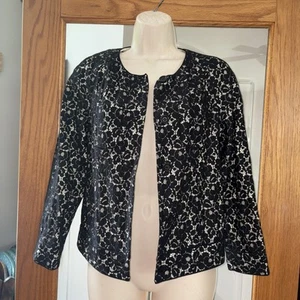Talbots Women Size 2 Black Floral Lace Overlay Button Down Blazer Jacket New - Picture 1 of 9