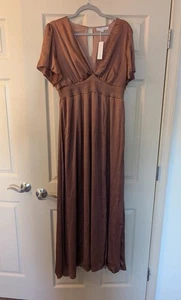 Baltic Born Dress Womens XL Dark Mauve Satin Peasant Prairie Side Slit Flowy - Picture 1 of 6