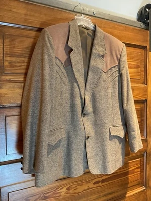 Pioneer Wear Wool Tweed Western Blazer Faux Suede Patches Mens 48 USA - Image 1 of 4