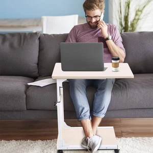 (weiß) Computertisch Mit Rollen Höhenverstellbar 55-80 Cm Für Büro - Afbeelding 1 van 22