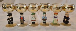 Vintage Set X6 Goebel Hummel Figurine Cordial Wine Glasses 14k Gold Gilding - Picture 1 of 16
