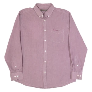 BEN SHERMAN Mens Shirt Maroon Gingham Long Sleeve L - Picture 1 of 6