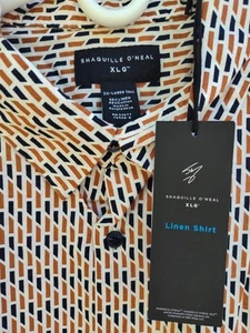 Shaquille O'Neal Men's 2XLG Button Up Shirt Rust Blue And Ivory - Picture 1 of 11