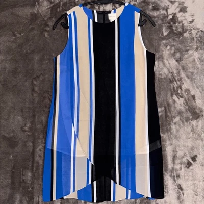 Top túnica sin mangas con superposición transparente a rayas Chicos azul beige negro blanco talla 0 Foto 1 de 4