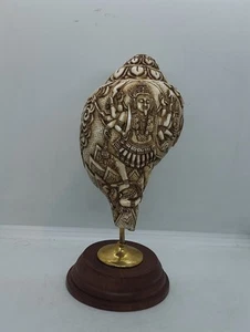 KL,  Hindu priest Ritual Trumpet conch shell Hand carved Goddess Kali - Picture 1 of 8