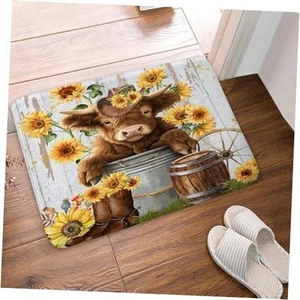 Cute Highland Cow Bath Rug Mat, Farmhouse Rustic Cattle 17.00" x 29.00" Brown - Picture 1 of 7