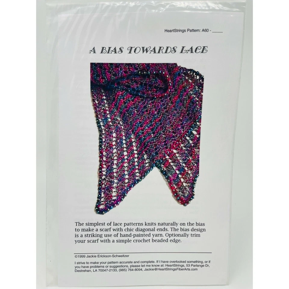 Knitting Pattern Heartstrings - A Bias Towards Lace Scarf, One Size, NEW - Image 1 of 1