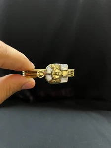 Gold Egyptian Bracelet with White Enamel King Tut Mask Pharaoh Cuff - Picture 1 of 10