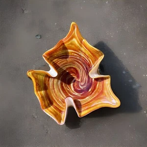Vetro Artistico Veneziano Murano Glass Fall Leaf Pattern Bowl Red/Gold/Silver - Picture 1 of 9