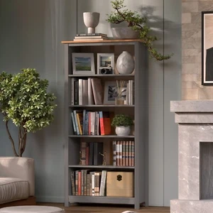 Solid Pine Wood Bookcase – Tall Bookshelf with 4 Adjustable Shelves - Picture 1 of 24