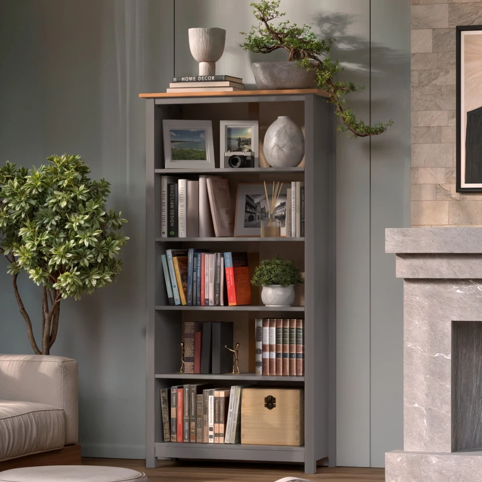 Estante de madeira de pinho maciço – Estante alta com 4 prateleiras ajustáveis - Imagem 1 de 1