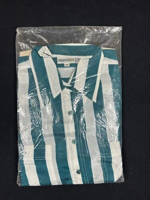 Camisa abotonada a rayas verde azulado y blanco Newport News nueva con etiquetas talla pequeña Foto 1 de 2