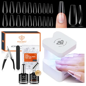 Gel X Nail Kit, Nail Tips and Glue Gel Kit Nail Glue Gel 500Pcs Long Coffin Nail - Picture 1 of 12