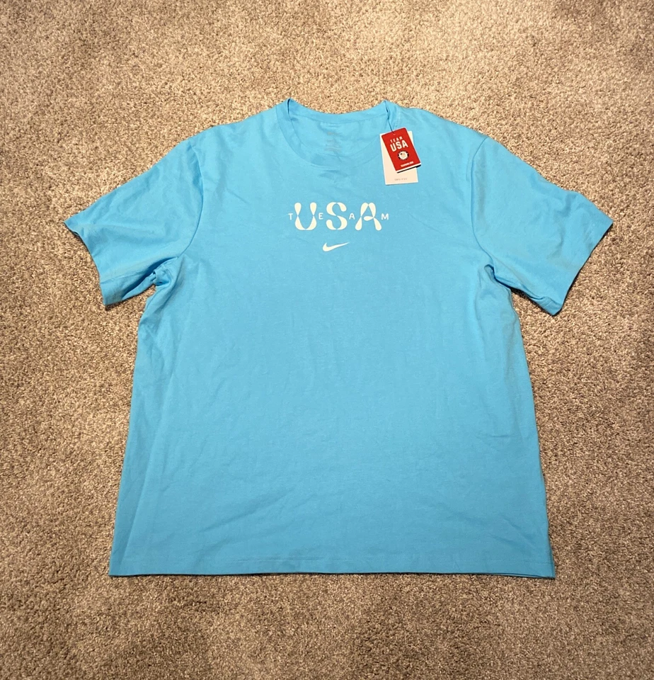 Nike Paris Olympics Team USA Dri-Fit T Shirt Baby Blue Men Size XL FN1092 416