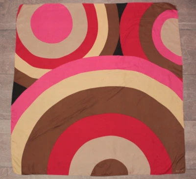 Bufanda de seda vintage años 90 Y2K rosa rojo marrón y tostado eco mod círculos hecha en Japón Foto 1 de 4